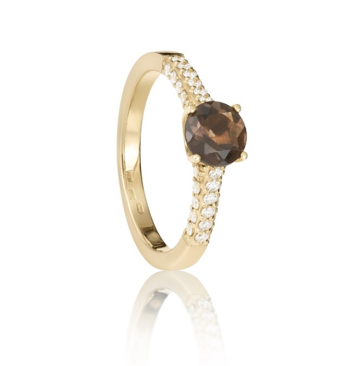 Bild von Ring LOEE Palette Diamonds aus Gelbgold mit Diamanten und Rauchquarz