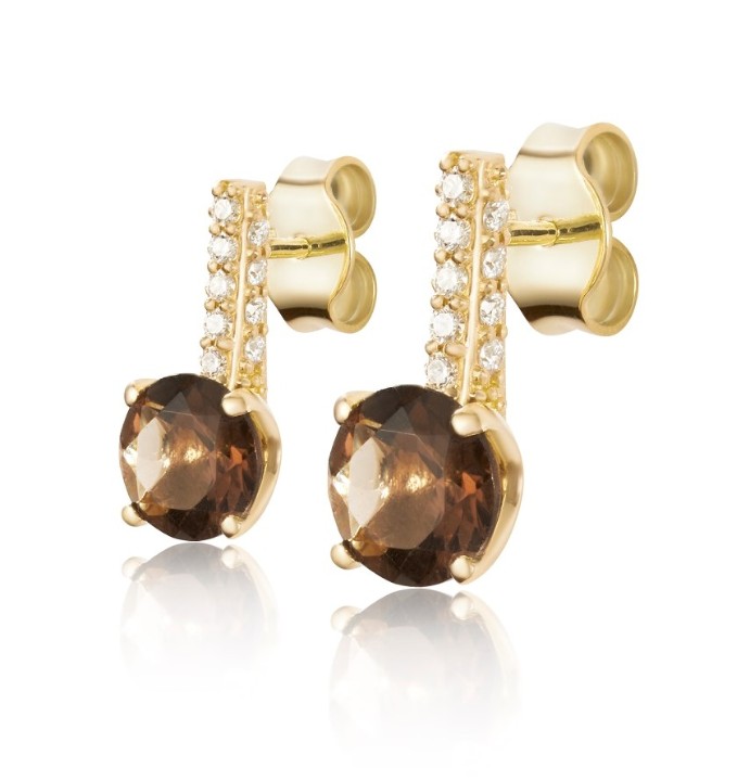 Bild von Ohrringe LOEE Palette Diamonds aus Gelbgold mit Diamanten und Rauchquarz
