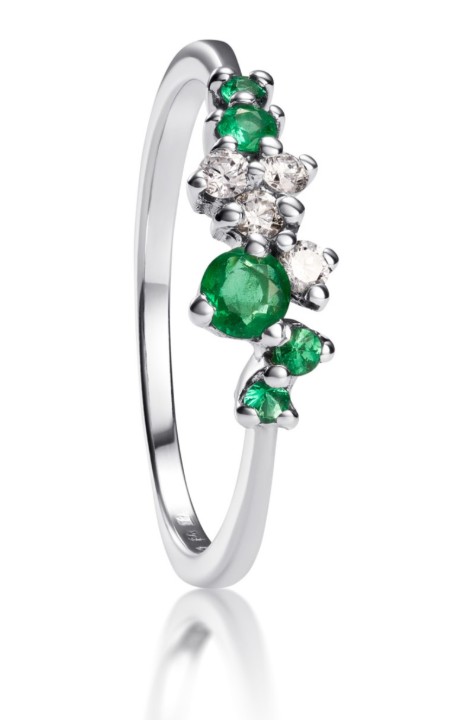 Bild von LOEE Sparkle Ring aus Weißgold mit Diamanten und Smaragden
