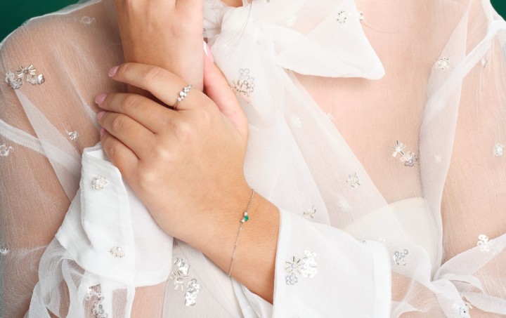 Bild von LOEE Sparkle Armband aus Weißgold mit Diamanten und Smaragd