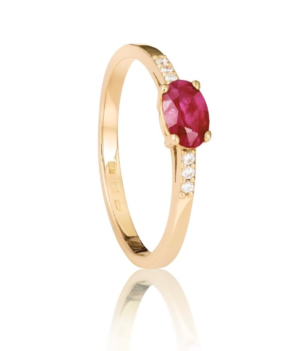 Bild von Ring LOEE Palette Diamonds aus Gelbgold mit Diamanten und einem Rubin